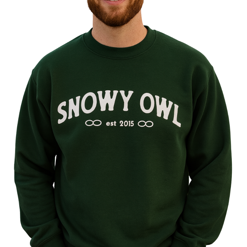 Snowy Owl Forest Green Crewneck