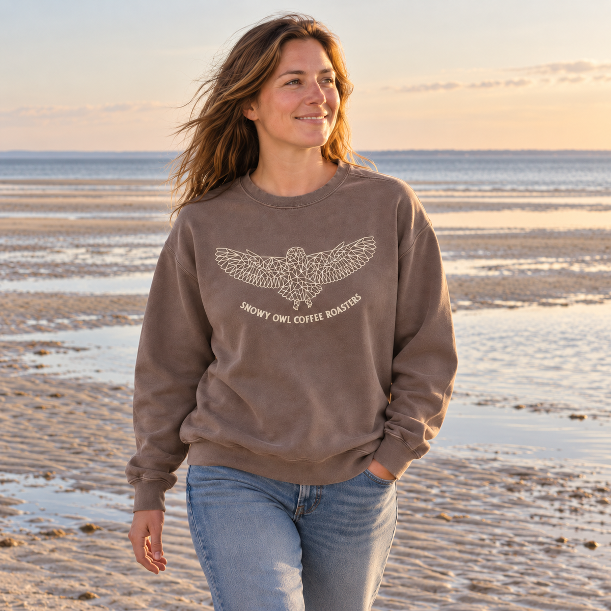 Geometric Owl Espresso Crewneck