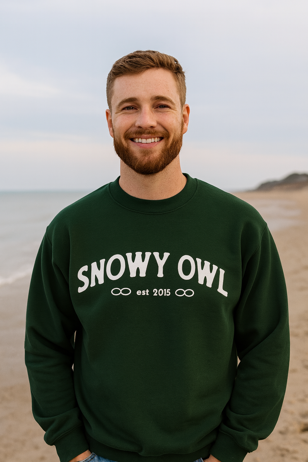 Snowy Owl Forest Green Crewneck