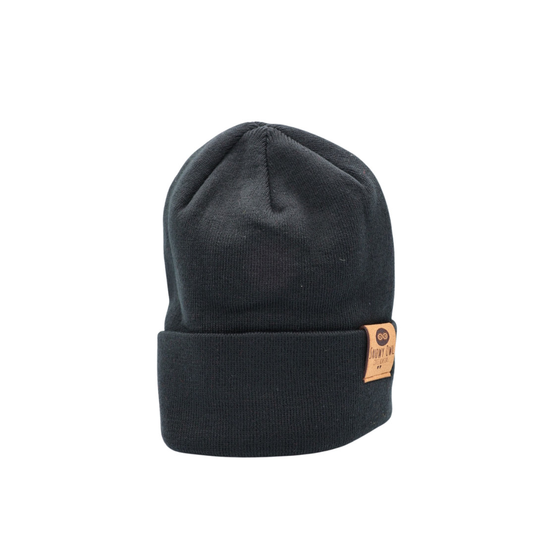 Black Highline Beanie with Square Leather Patch